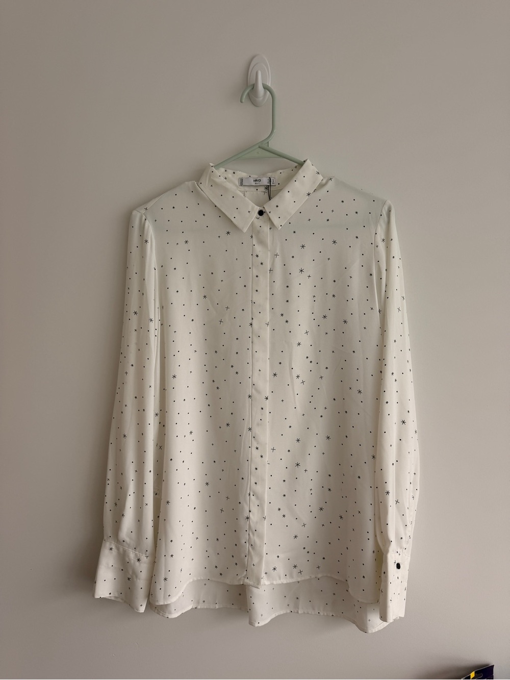 Mango Cream Button-Down Shirt with Black Star Print